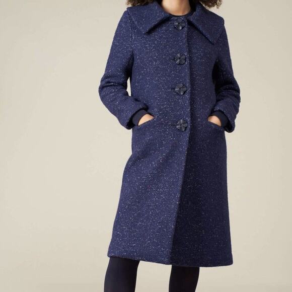 Vintage 60s/70’s Blue 100% Wool Speckled Multi Colored Long Coat Size Medium 8